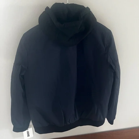 NWT Navy DKNY bomber jacket - Medium with removable hood - Picture 3 of 8